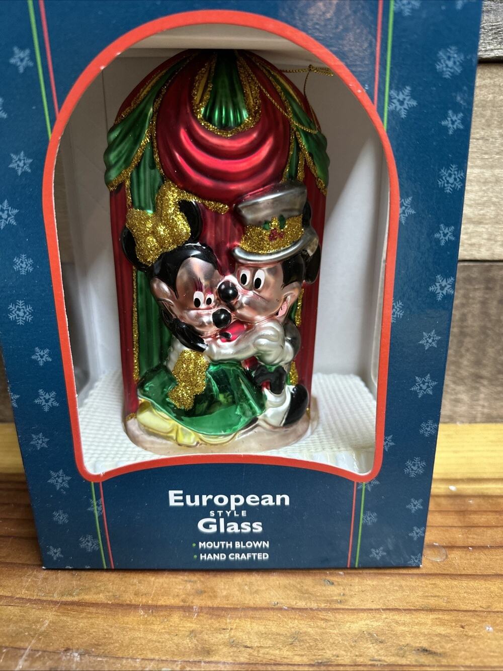 Disney Santa’s Best European Glass Christmas Ornament Victorian Mickey & Minnie